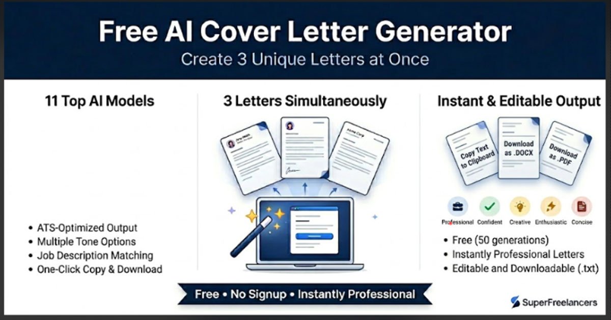 AI cover letter generator showing three unique cover letters generated simultaneously from Grok, Gemini, and GPT AI models