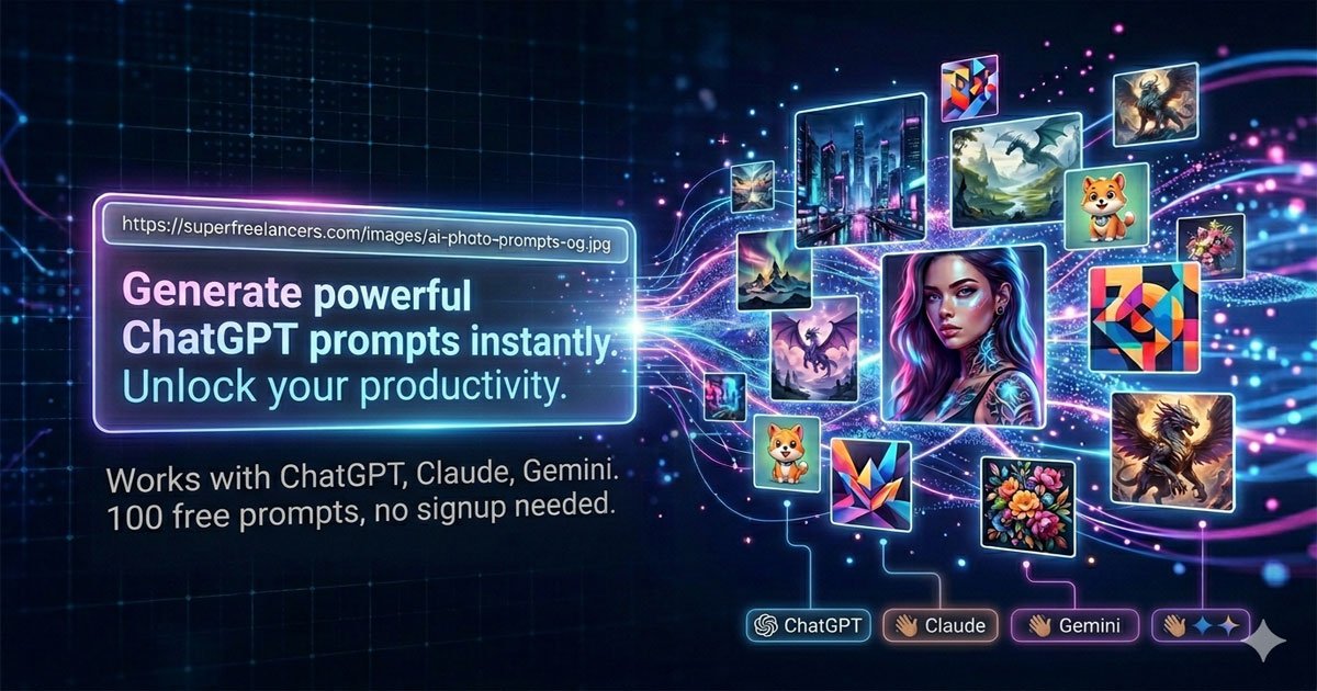 Free ChatGPT Prompt Generator by SuperFreelancers, generate AI writing prompts instantly