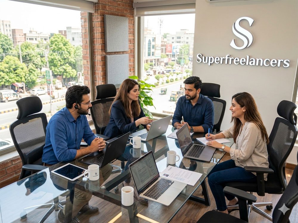 Superfreelancers recruitment team conducting talent acquisition interviews and candidate screening